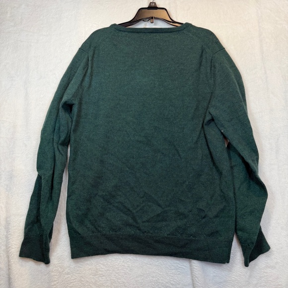 J Crew Sweater Mens Size Large Hunter Green 100% Merino V-Neck Slim Fit - Picture 8 of 8
